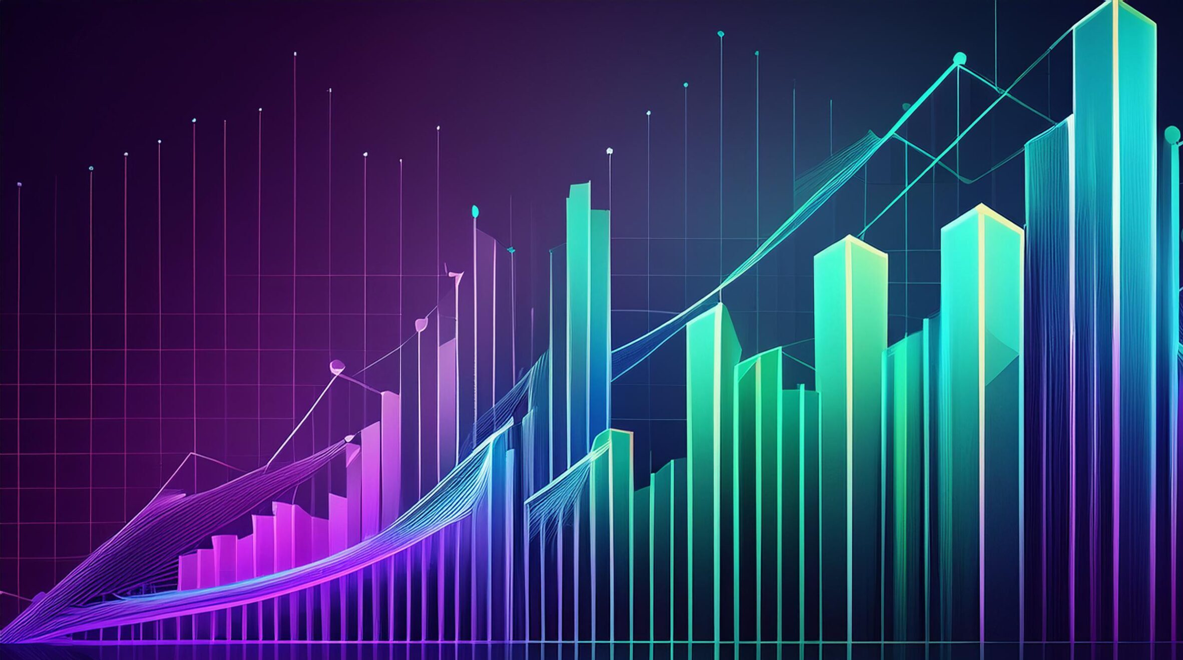 A visually stunning bar chart with purple, blue and green colors that shows growth.